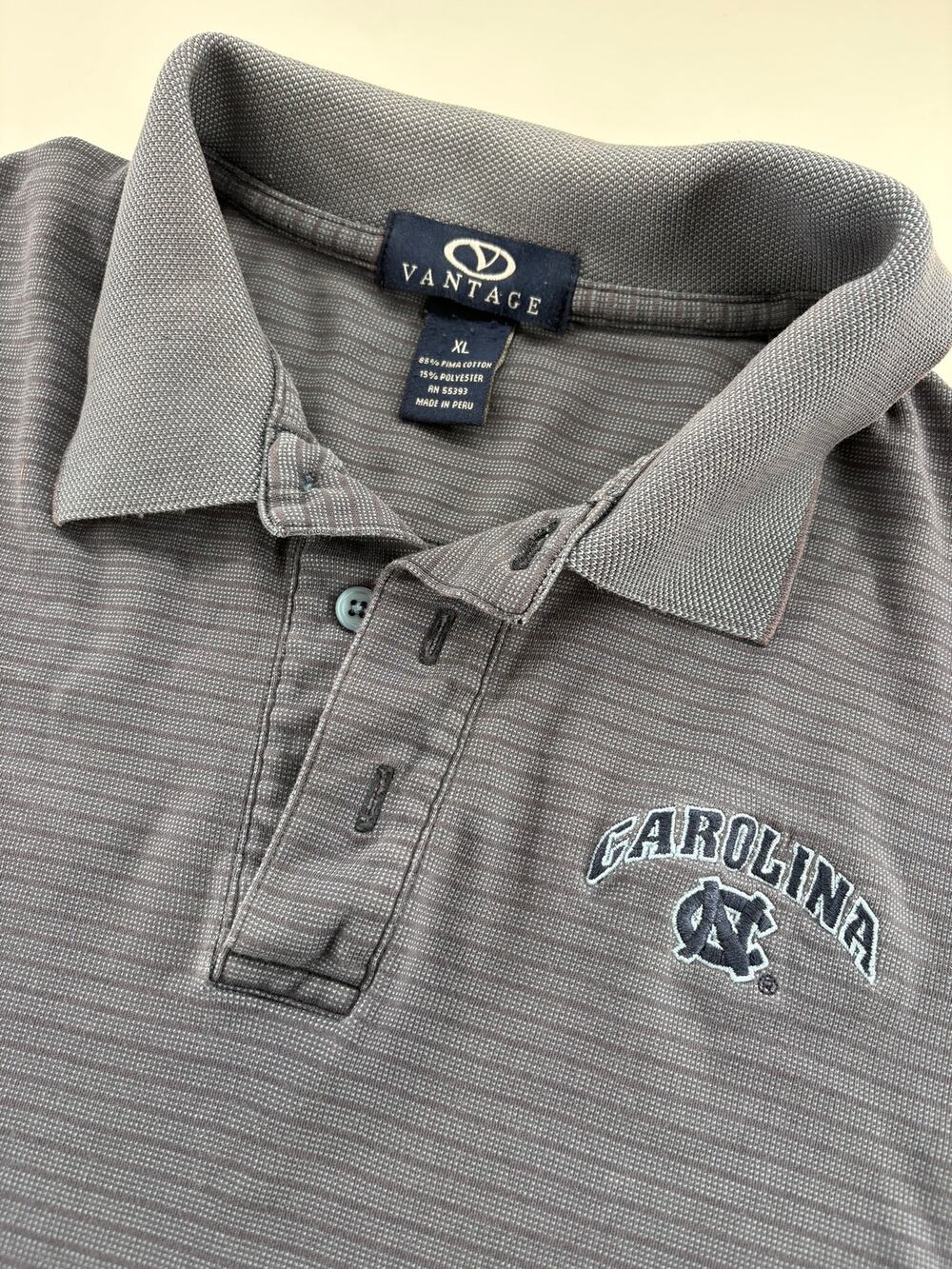 Vantage UNC Tar Heels Carolina Polo Mens XL Gray Pima Cotton Blend Striped